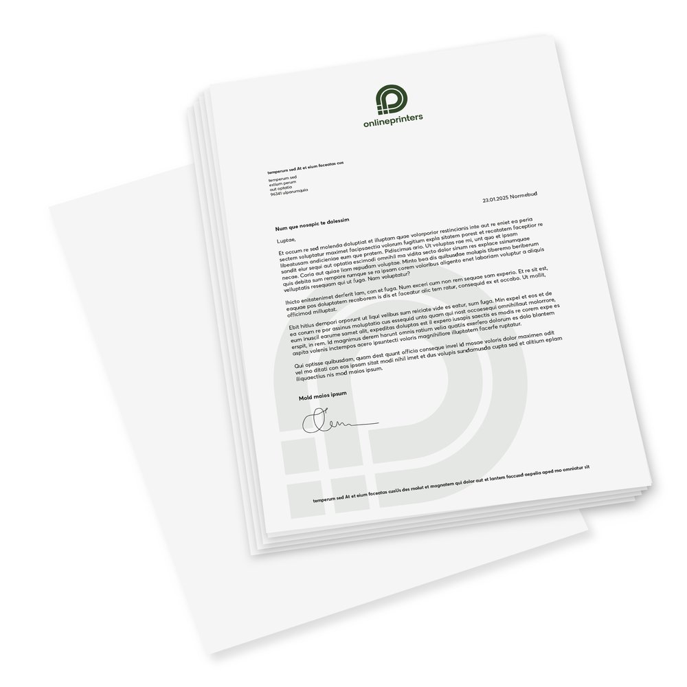 1000 Papiers à lettres A4 | créer en ligne | Papier à en-tête | 90 g/m² offset laser | impression recto verso