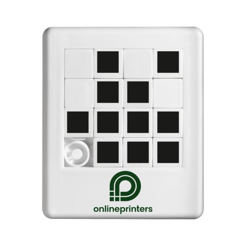 Puzzle coulissant en plastique blanc avec pices mobiles.