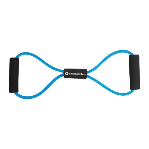 Expander de fitness bleu en caoutchouc avec deux poignes.