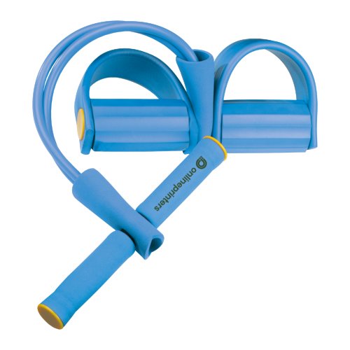 Extenseur de fitness bleu en mousse avec poignes et boucles pour les pieds.