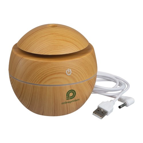 Humidificateur sphrique couleur bois avec cble USB.
