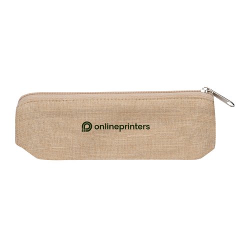 Trousse beige en tissu avec fermeture clair.