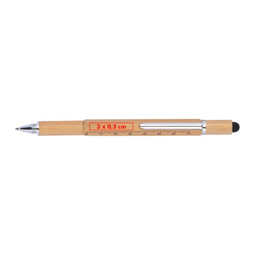 Stylo multifonctionnel en bambou couleur bois avec fonction stylet et rgle.