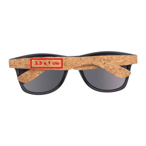 Lunettes de soleil avec monture en plastique et branches en lige.