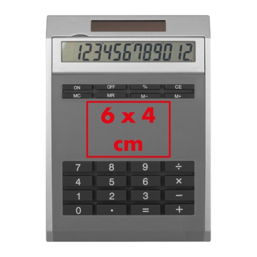 Calculatrice grise avec clavier et cran.