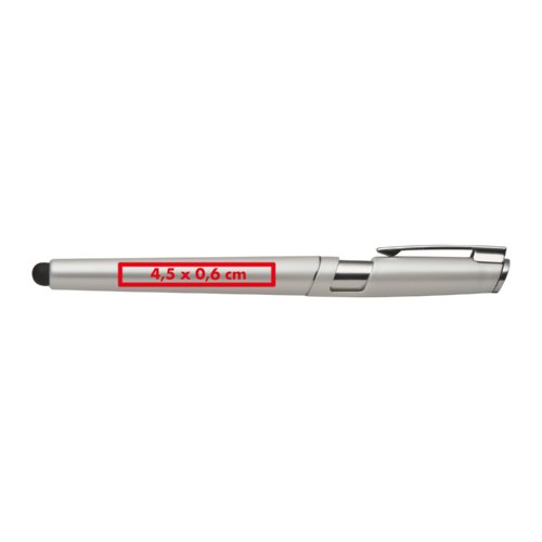 Stylo roller en mtal argent avec fonction tactile et capuchon.