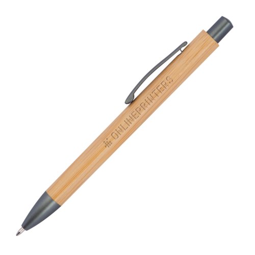 Stylo  bille en bambou couleur bois clair avec clip et mcanisme  pression.