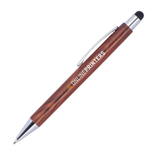 Stylo  bille en bois avec fonction tactile et clip.