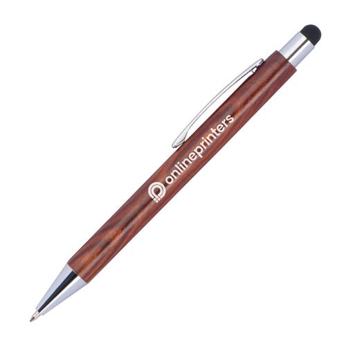 Stylo � bille en bois avec fonction tactile et clip.