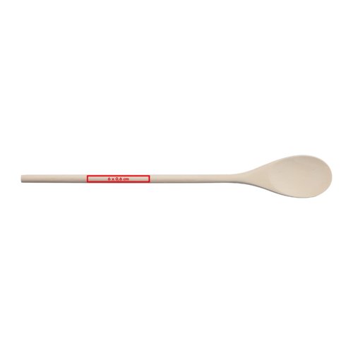 Cuillre de cuisine en bois clair avec un long manche.