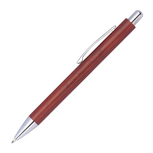Stylo  bille en bois de rose avec lments en mtal et clip.