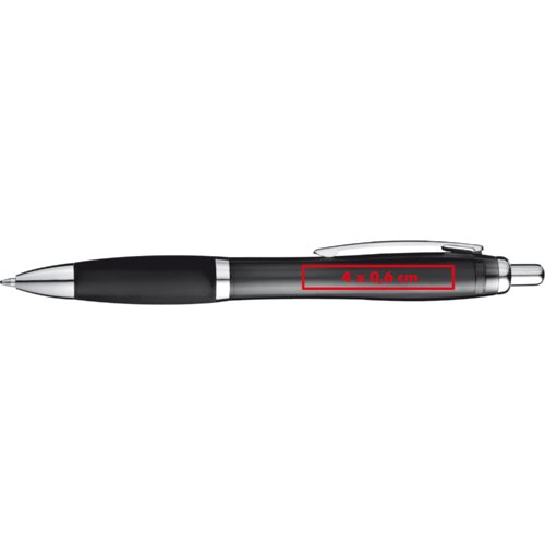 Stylo  bille en plastique noir avec clip et bouton-poussoir.