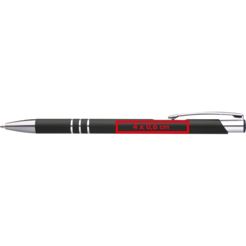 Stylo  bille en mtal noir avec clip et bouton poussoir.