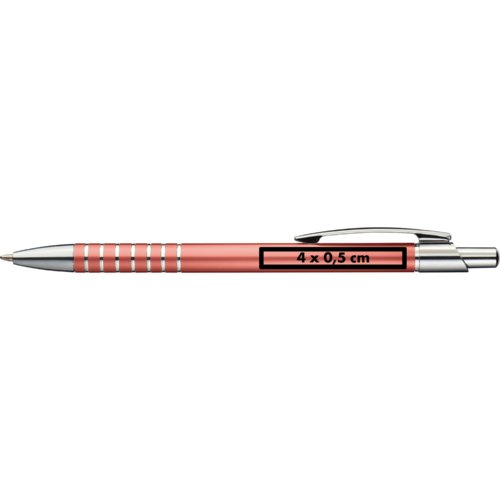 Stylo  bille en mtal rose avec clip et mcanisme  poussoir.