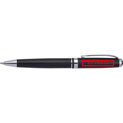 Stylo  bille en mtal noir avec clip et bouton poussoir.