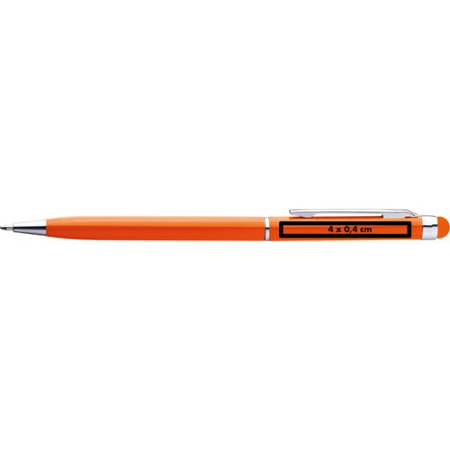 Stylo  bille orange avec stylet tactile et clip.