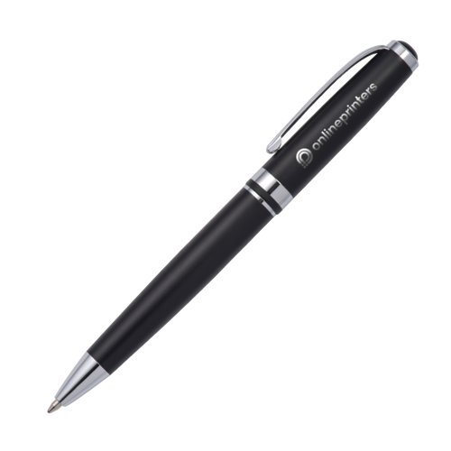 Stylo  bille en mtal noir avec clip et mcanisme rotatif.