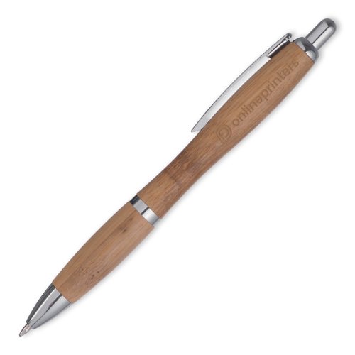 Stylo  bille en bambou marron clair avec clip et mcanisme  pression.