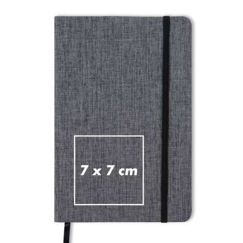 Carnet gris avec fermeture lastique et marque-page ruban.