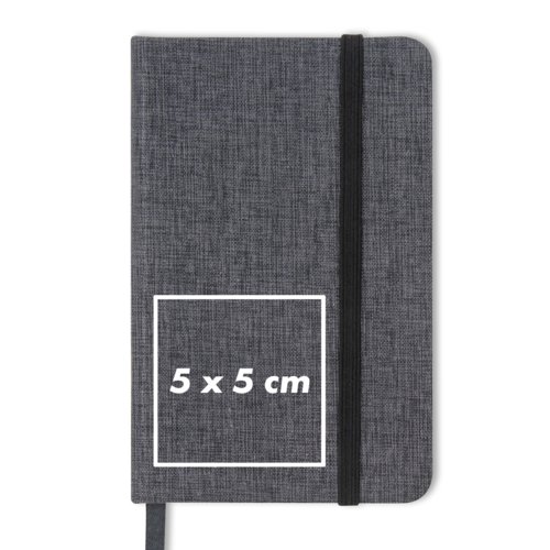 Carnet gris avec fermeture lastique.