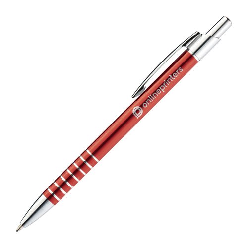 Stylo  bille en mtal rouge avec clip et mcanisme  pression.