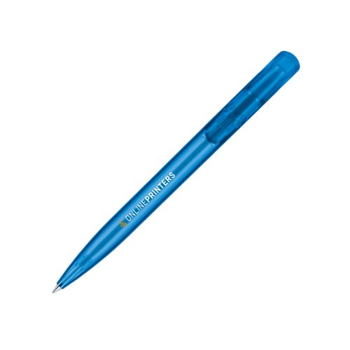 Stylo � bille en plastique bleu avec m�canisme � bouton-poussoir.