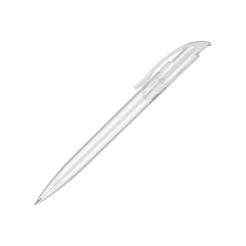 Stylo � bille en plastique blanc avec clip et m�canisme � poussoir.