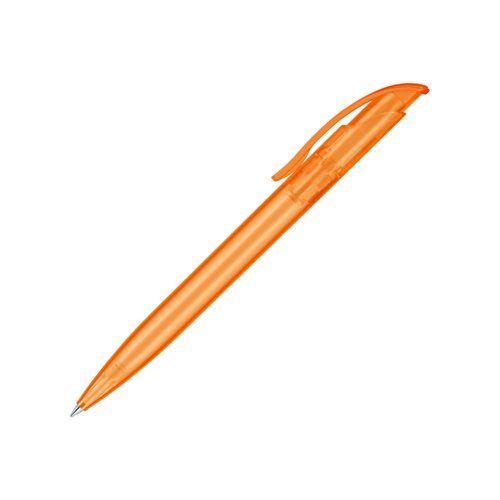 Stylo � bille orange en plastique avec clip et m�canisme � bouton-poussoir.