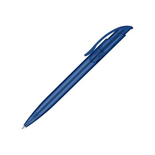 Stylo � bille givr� bleu fonc� avec clip et bouton poussoir.