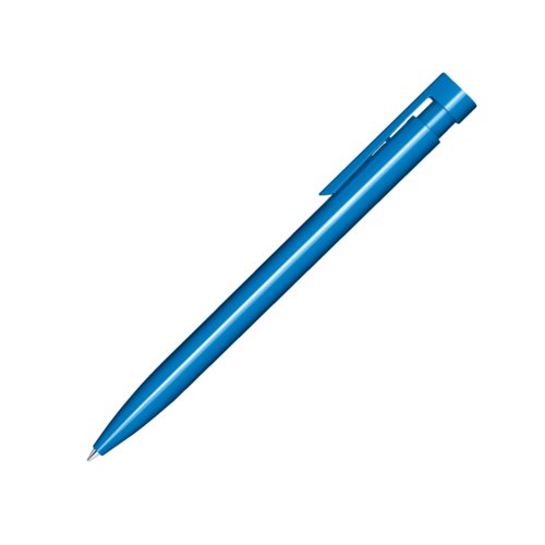 Stylo � bille bleu en plastique avec finition brillante et clip.