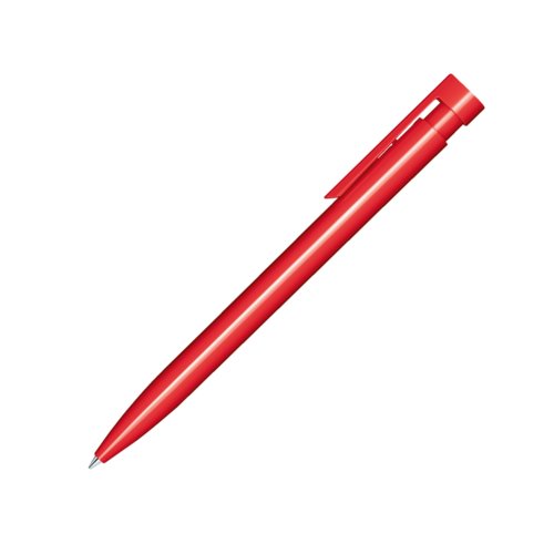 Stylo � bille rouge avec finition brillante, clip et m�canisme � bouton-poussoir.