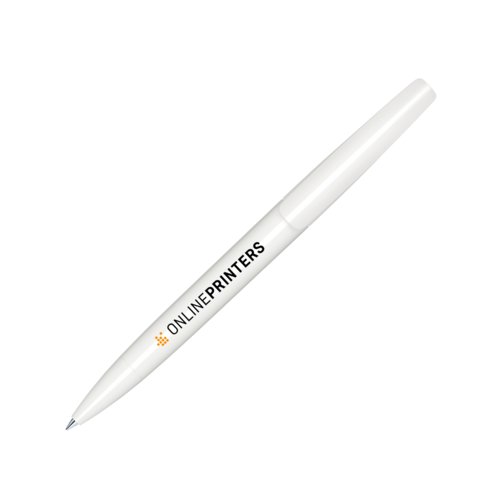 Stylo � bille en plastique blanc avec m�canisme rotatif.