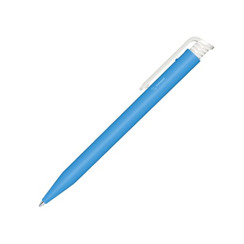 Stylo � bille bleu � poussoir bio avec clip.