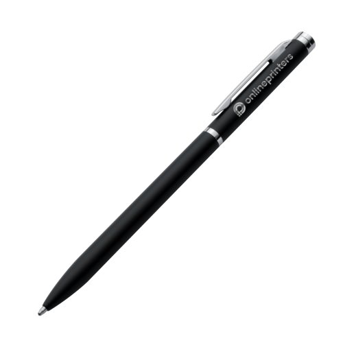 Stylo  bille en mtal noir avec clip et mcanisme rotatif.