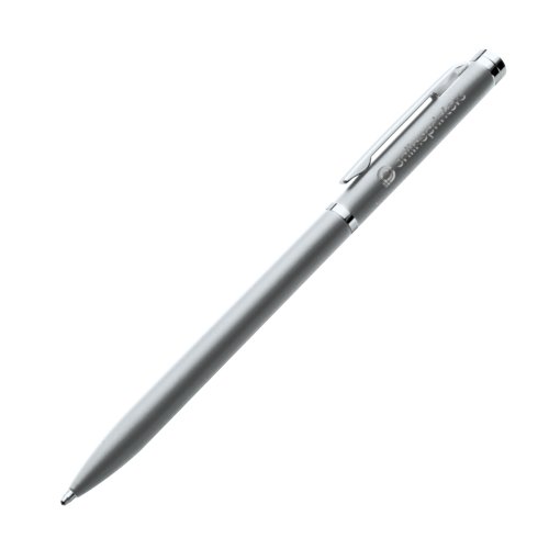 Stylo  bille en mtal gris avec clip et motif.