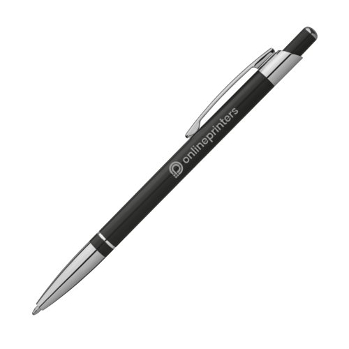 Stylo  bille en mtal noir avec clip et mcanisme  pression.