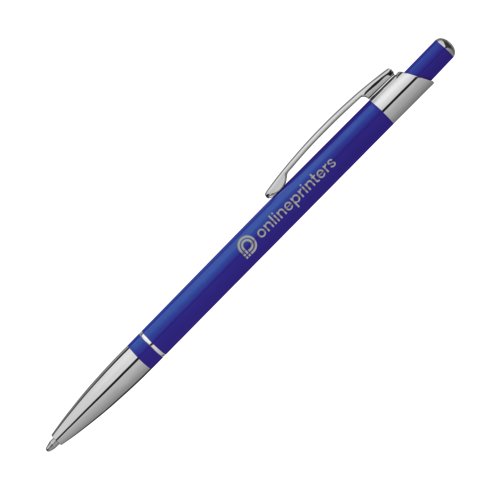 Stylo  bille bleu en mtal avec clip et bouton-poussoir.