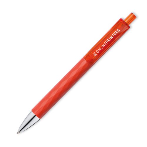 Stylo  bille rouge en plastique avec clip et bouton-poussoir.