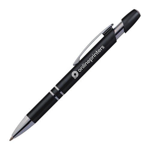 Stylo  bille noir en mtal avec clip et bouton poussoir.