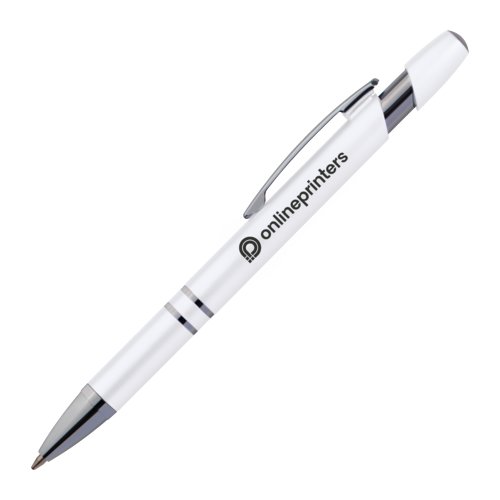 Stylo  bille en plastique blanc avec clip.