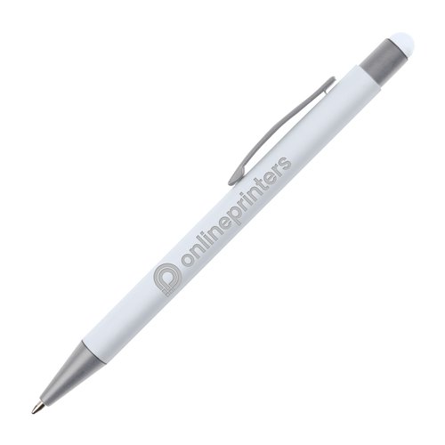 Stylo  bille tactile blanc avec clip et stylet.