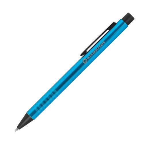 Stylo  bille turquoise en mtal avec motif et clip.