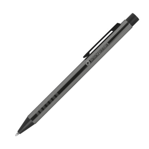 Stylo  bille en mtal anthracite avec motif et clip.