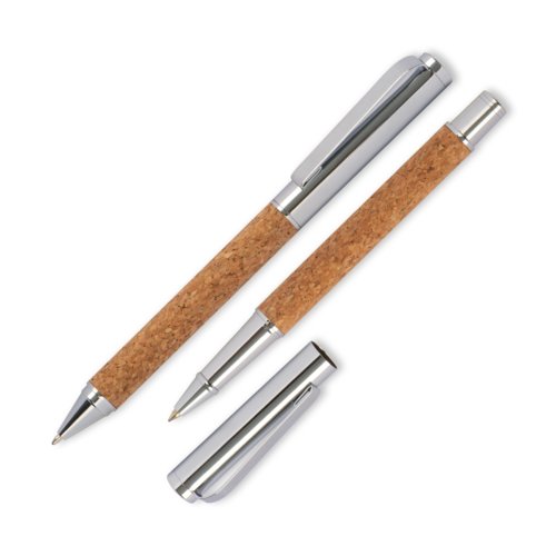 Set d'criture en lige marron avec stylo  bille et roller.