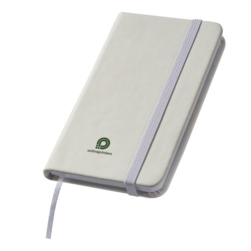 Carnet blanc avec lastique et marque-page en ruban.