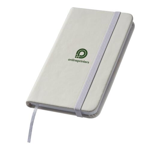 Carnet blanc avec lastique et marque-page en ruban.