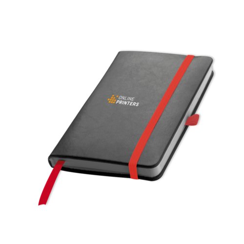 Carnet rouge avec �lastique et marque-page ruban.