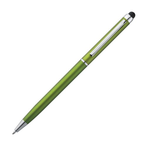 Stylo  bille en mtal vert pomme avec fonction tactile et clip.