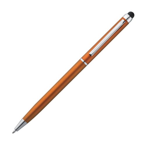 Stylo  bille orange en mtal avec fonction tactile et clip.