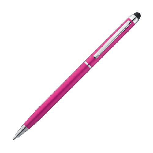 Stylo  bille rose en mtal avec fonction tactile et clip.